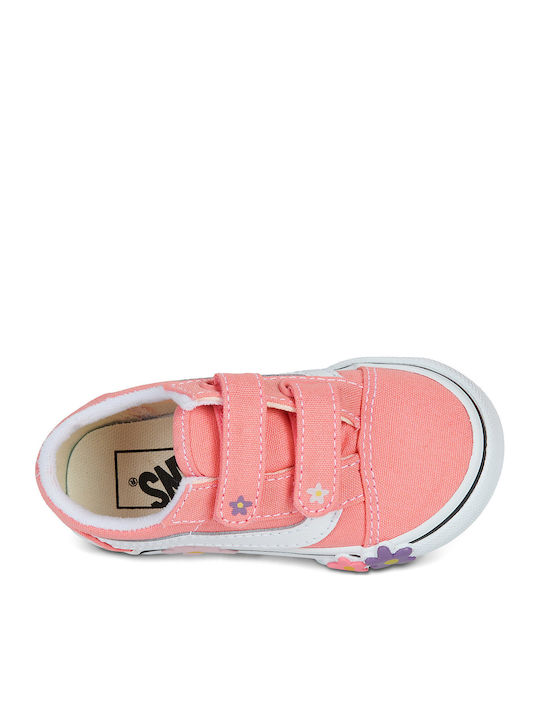Old Skool V Kids Sneakers with Hoop & Loop Closure Pink