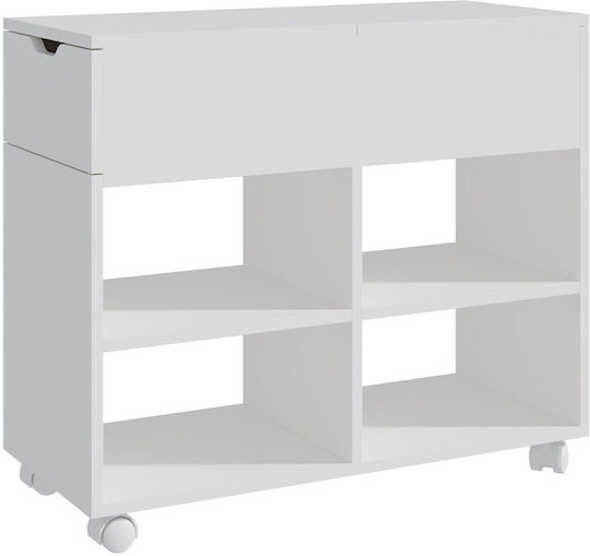 Wooden Office Cabinet with Wheels White 70x30x61cm
