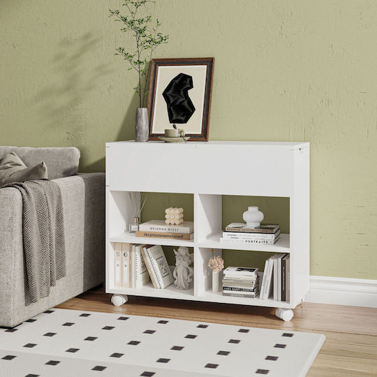 Wooden Office Cabinet with Wheels White 70x30x61cm