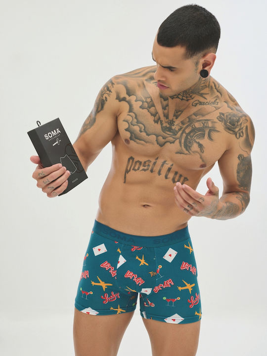 Herren Boxershorts Türkis mit Mustern