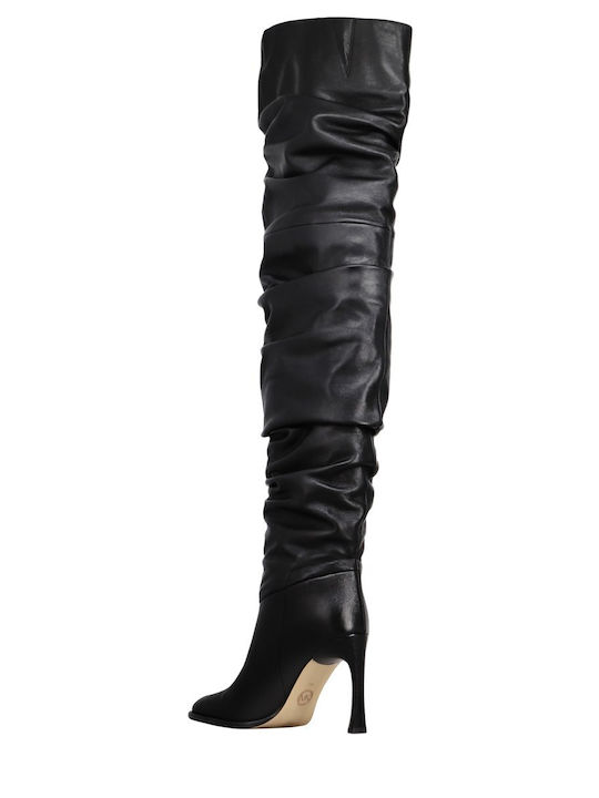 Leather Women's Boots with High Heel Black