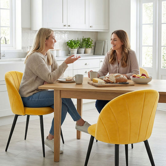 Velvet Dining Chairs Yellow 2 Pieces 52x55x79cm