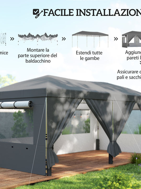 Outsunny Foldable Garden Gazebo with LEDs Beige 3x6m