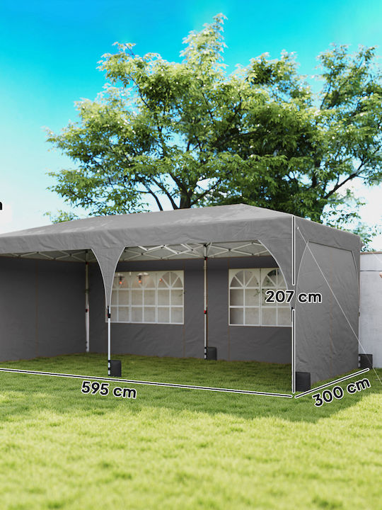 Outsunny Πτυσσόμενο Κιόσκι Κήπου Γκρι 3x6m