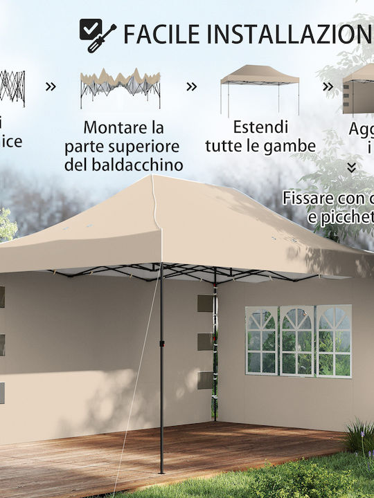 Outsunny Garten Gazebo mit LEDs Beiges 2,9x4,3m