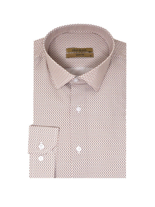Short Sleeve Shirt in Narrow Fit Striped Brown 26002 Camel
