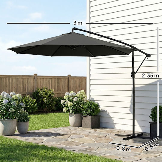 Hanging Circular Parasol Metal Black Φ3m