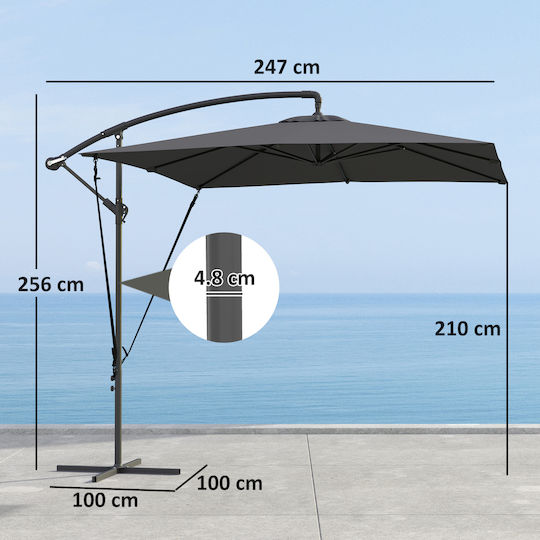 Hanging Square Garden Parasol Metal Grey 2.56x2.56xHeight 2.56m