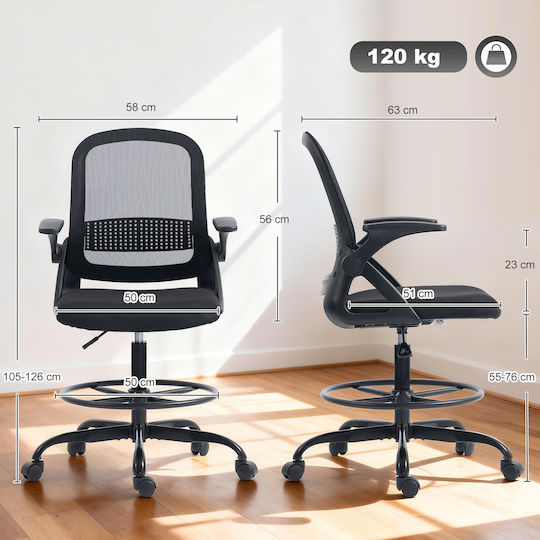 HomCom Scaun De Birou Cu Brațe Reglabile Negru