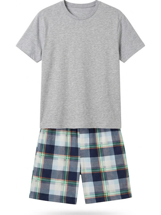 Summer Checked Men's Bermuda Pyjamas Grey