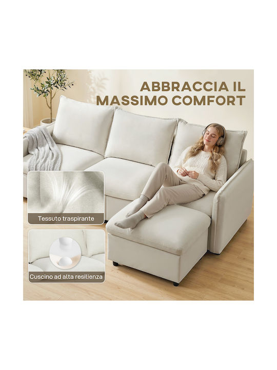 Corner Couch with Left Corner & Storage Space Cream 212x125 cm