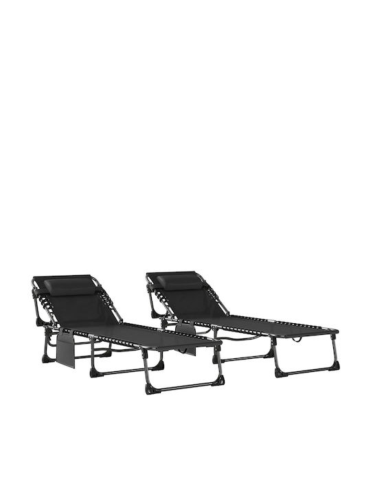 Garten- und Pool-Liegestuhl Metallisch mit Kissen Schwarz 2 Stück