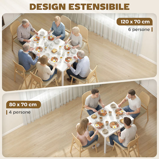 Ausziehbarer Metallischer Esstisch Weiß 80(+40)×70×74cm