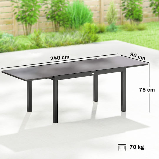 Extendable Aluminum Table Black 240x90cm