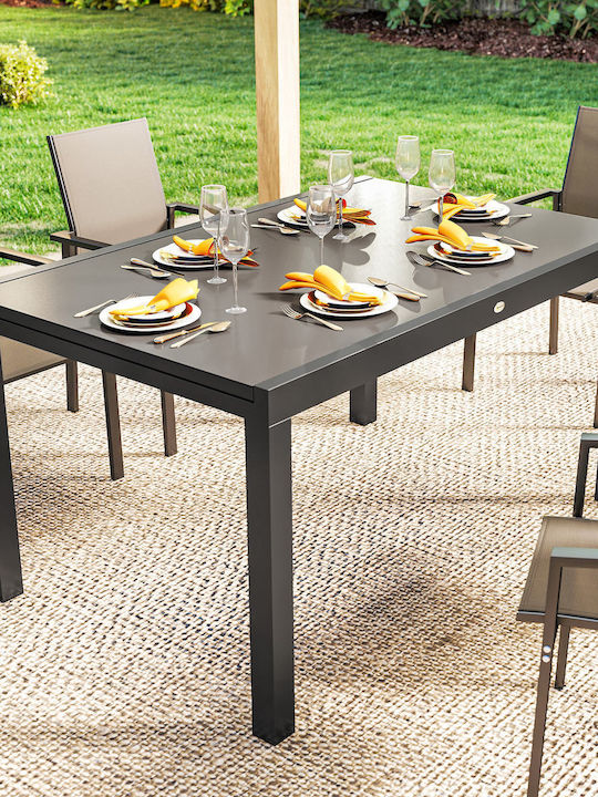 Aluminium Ausziehbarer Schwarzes Garten- und Terrassentisch 240x90cm