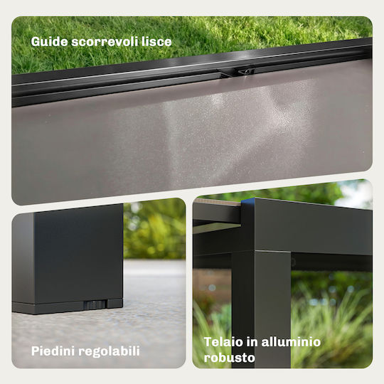 Extendable Aluminum Table Black 240x90cm
