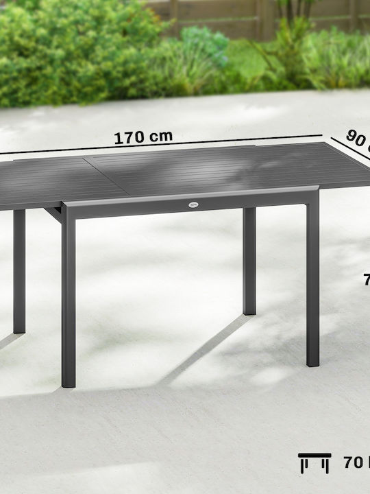 Разтегателна Трапезна Маса За Градина От Алуминий Тъмносив 170x90x75см