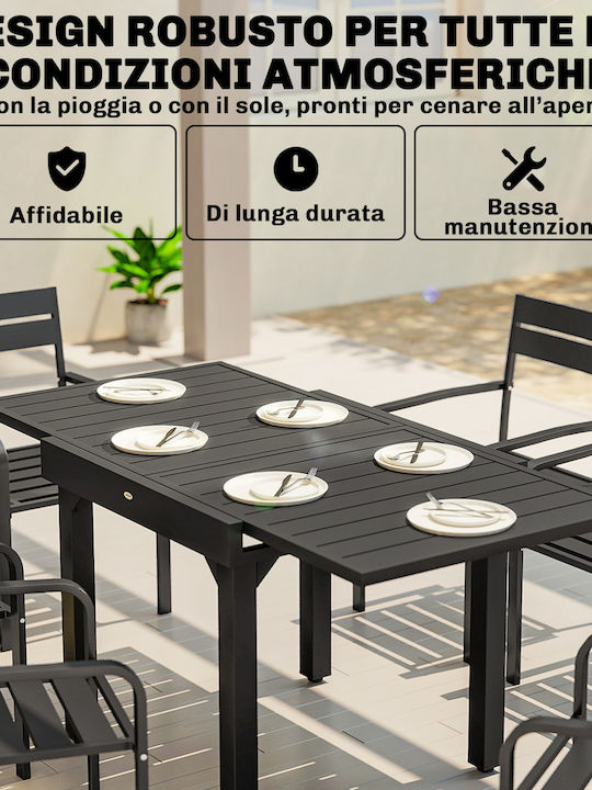 Masă De Exterior Din Aluminiu Extensibilă Neagră 160x80cm