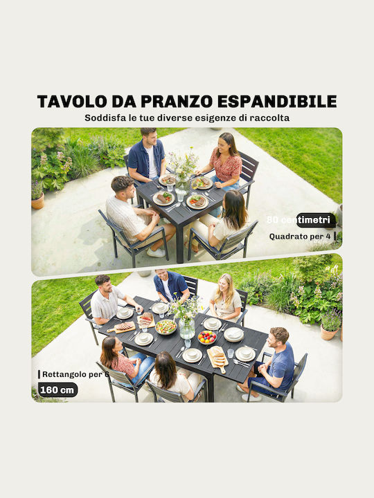 Masă De Exterior Din Aluminiu Extensibilă Neagră 160x80cm