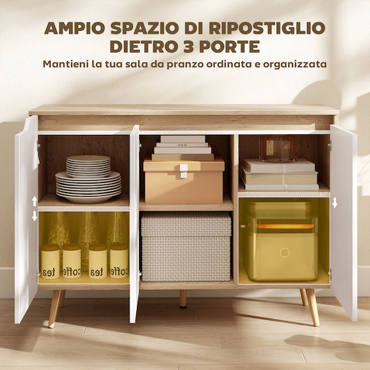 HomCom Holz Sideboard Weiß 107x35x76.5cm