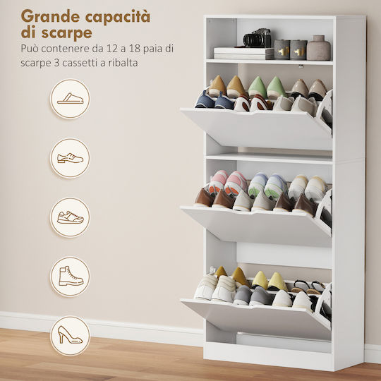 Wooden Shoe Cabinet for Boots/Ankle Boots White with Tilting Shelves L60xD26xH140cm