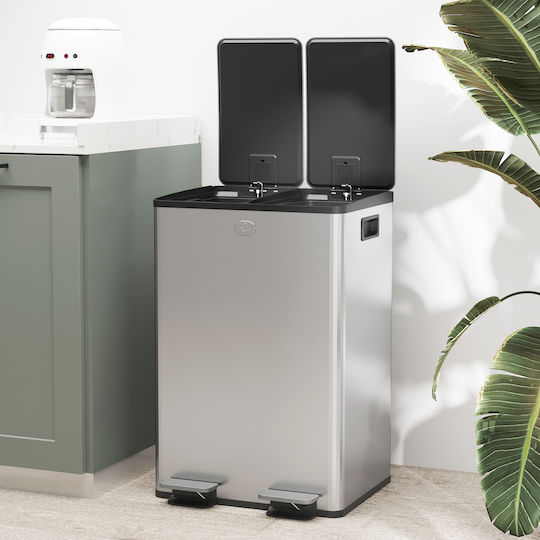 HomCom Recycling Waste Bin Made of Stainless Steel with Pedal 28lt Silver
