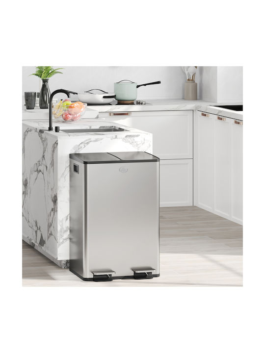 HomCom Recycling Bin from Stainless Steel with Pedal Silver 28lt