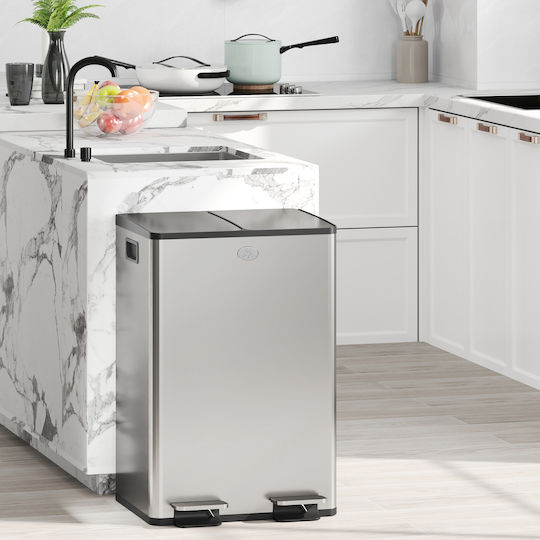 HomCom Recycling Waste Bin Made of Stainless Steel with Pedal 28lt Silver