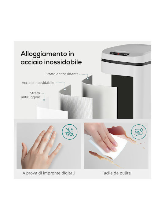HomCom Waste Bin From Stainless Steel White 12lt