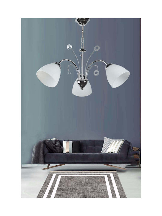 Modern Ceiling Pendant Light Living Room 3 Lights White Glass-60x50x60 Cm