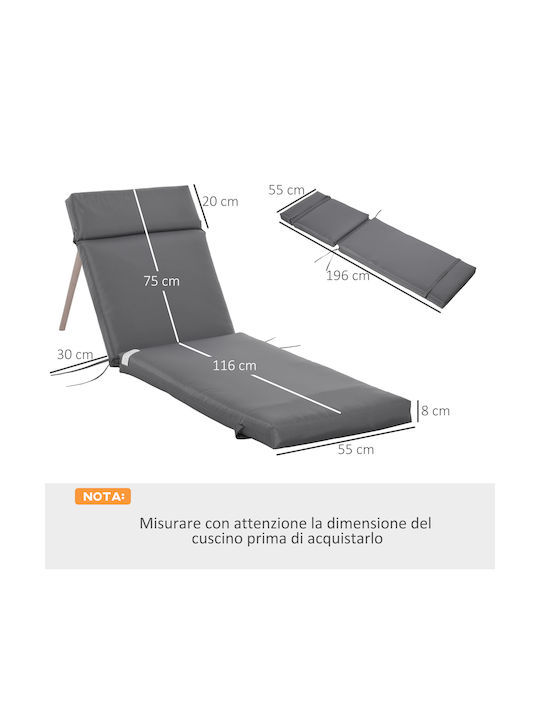Outsunny Μαξιλάρι Ξαπλώστρας με Πλάτη Σκούρο Γκρι 55x196εκ.