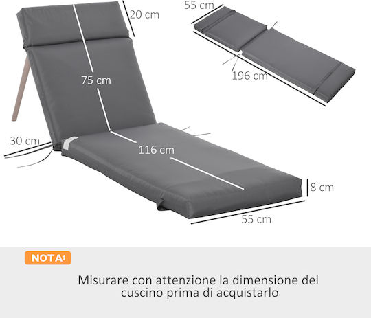 Outsunny Pernă Pentru Pat De Soare Cu Spătar Gri Închis 55x196cm