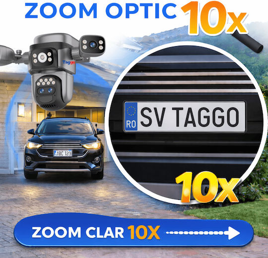 Taggo TAG621-SOLAR-4G-10X-12MP-GREY-1PANOU Cameră Supraveghere IP Quad 4G 12MP Impermeabilă cu Baterie cu Comunicare Bidirecțională și Obiectiv 4mm Gri