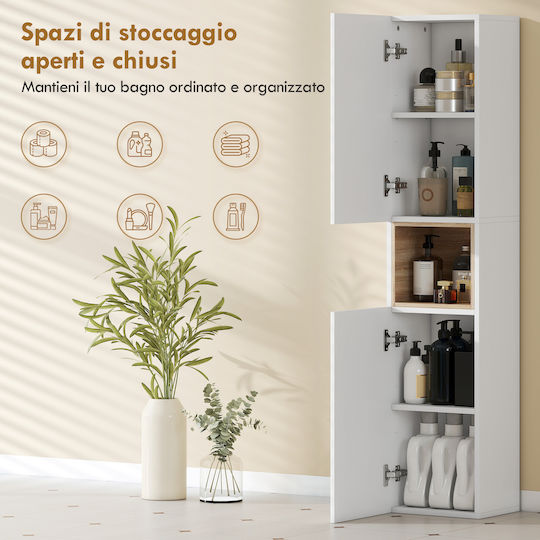 HomCom Bathroom Cabinet 30x24x140cm Natural Wood
