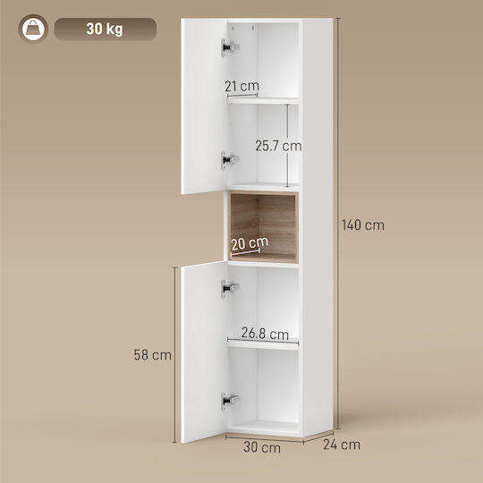 HomCom Bathroom Cabinet 30x24x140cm Natural Wood