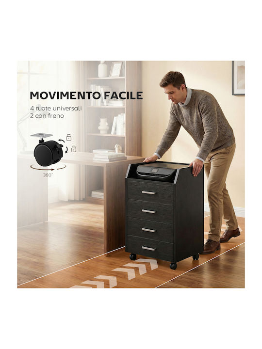 Office Drawer Wooden with Wheels & Drawers Black Wood Effect 40x36x65cm