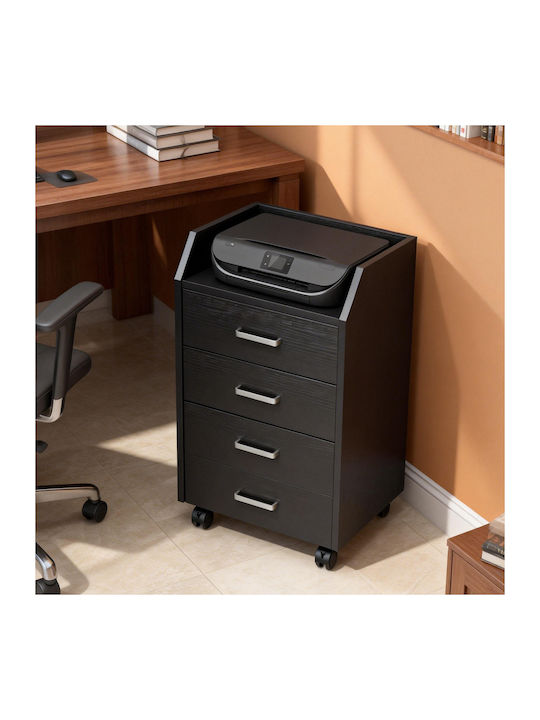 Office Drawer Wooden with Wheels & Drawers Black Wood Effect 40x36x65cm