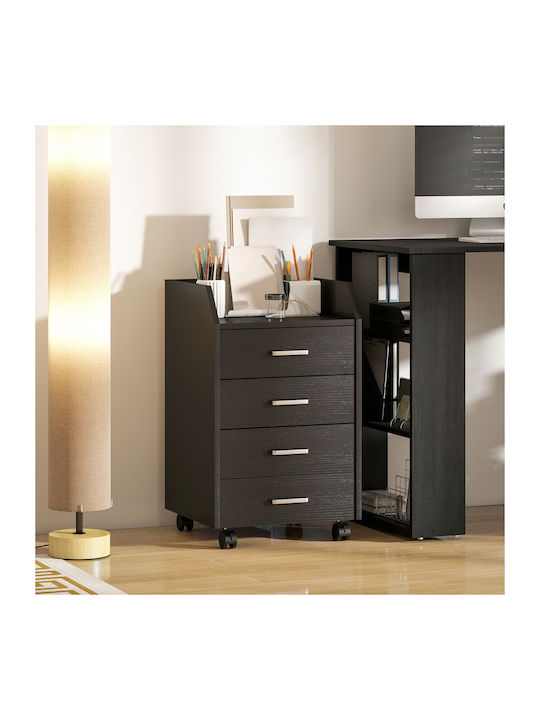 Office Drawer Wooden with Wheels & Drawers Black Wood Effect 40x36x65cm