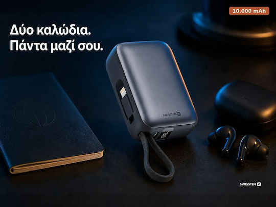 Swissten Power Bank 10000mAh 22.5W με Θύρα USB-C Power Delivery Ασημί