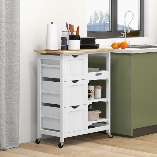 HomCom Ραφιέρα Κουζίνας Ξύλινη 3 Θέσεων Λευκή 67x37x85.5cm