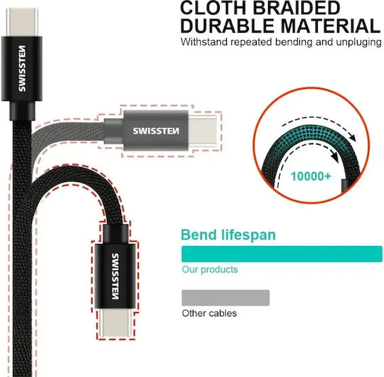 Swissten Cablu USB 2.0 Braided USB-C Masculin - USB-C 60W Negru 0.2m 71527208