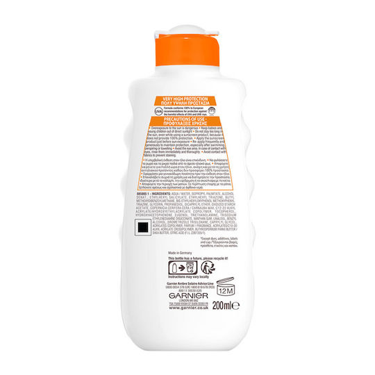 Garnier Ambre Solaire Ultra Hydrating Sun Αδιάβροχη Αντηλιακή Κρέμα Σώματος SPF50 200ml