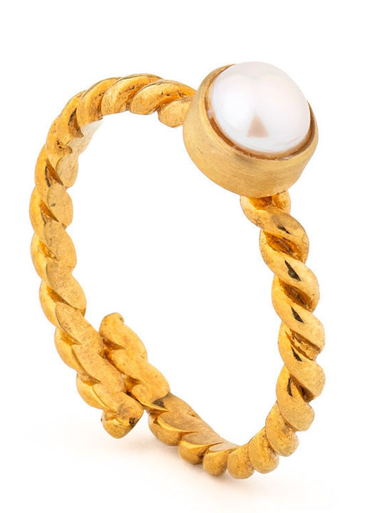 George Art Jewels Γυναικείο Δαχτυλίδι με Πέρλες από Ασήμι Επιχρυσωμένο