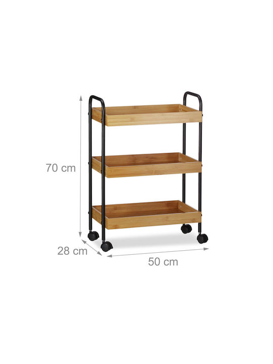 Masă Laterală Rectangulară din Bambus cu Roți Brown/Negru 50x28x70cm