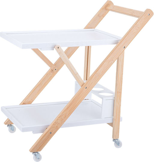 Rectangular Bamboo Side Table with Wheels Light Brown Color 44x39.5x70cm