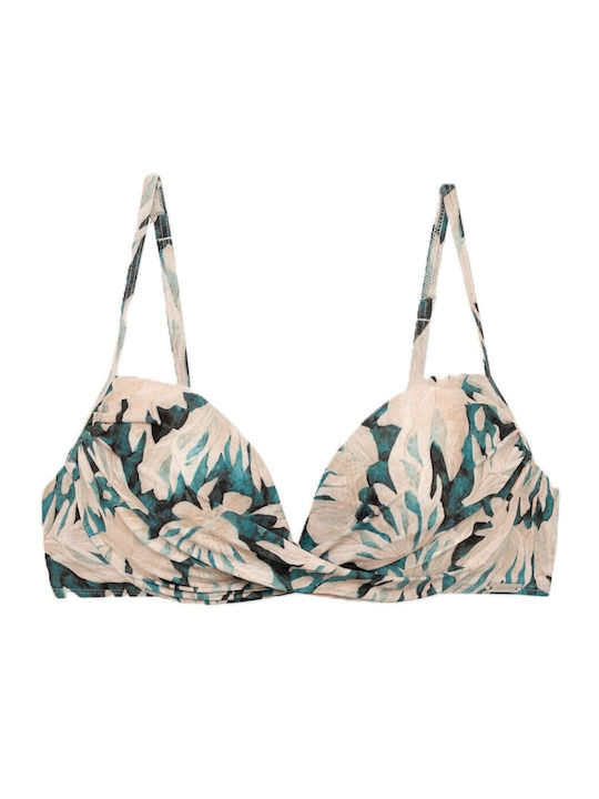 Bikini Bra C Cup With Padding Floral Petrol Blue