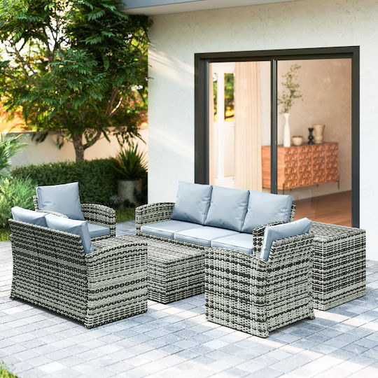 Outsunny Garten- und Outdoor-Möbelsets Wohnzimmer Typsatz 6 Stück Grau mit Kissen