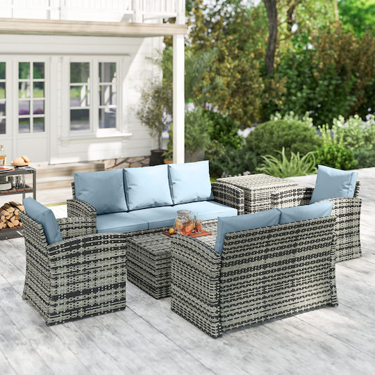 Outsunny Garten- und Outdoor-Möbelsets Wohnzimmer Typsatz 6 Stück Grau mit Kissen