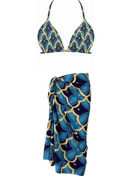 Set Bikini 3 Pieces Floral Green Push Up