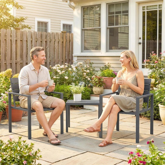 Outsunny Garten- und Outdoor-Möbelsets Wohnbereich 3 Stück Dunkelgrau